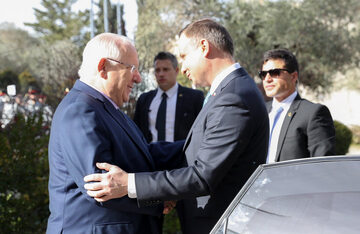 Powitanie Prezydenta RP Andrzeja Dudy przez Prezydenta Państwa Izrael Reuvena Rivlina