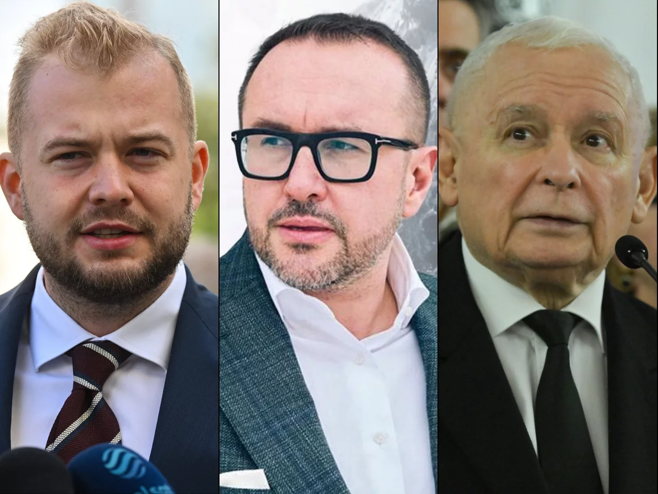 Od lewej: Michał Moskal, Przemysław Kral i Jarosław Kaczyński