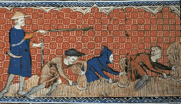 Praca na polu, miniatura z XIV wieku.