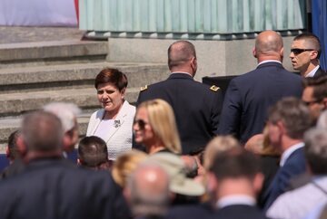 Premier Beata Szydło na Placu Krasińskich, podczas wizyty Donalda Trumpa