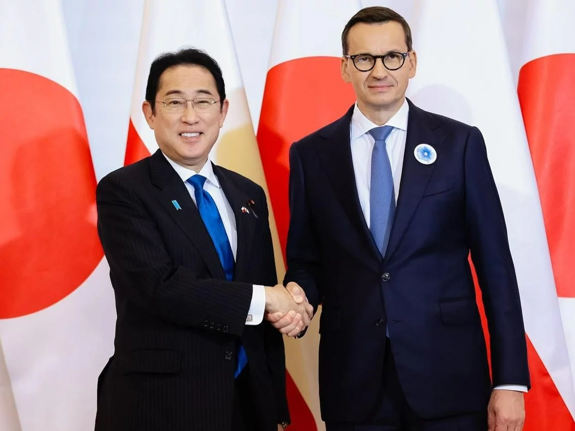 Premier Japonii Fumio Kishida i premier Polski Mateusz Morawiecki