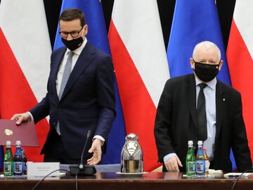 Premier Mateusz Morawiecki i prezes PiS Jarosław Kaczyński w KPRM