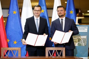 Premier Mateusz Morawiecki i prezydent Katowic Marcin Krupa