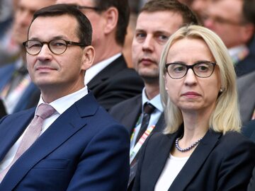 Premier Mateusz Morawiecki i wiceprezes EBI Teresa Czerwińska