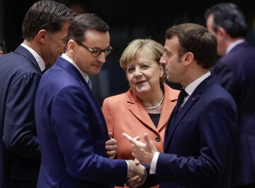 Premier Mateusz Morawiecki, kanclerz Niemiec Angela Merkel i prezydent Francji Emmanuel Macron.