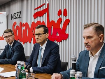 Premier Mateusz Morawiecki podczas spotkania NSZZ "Solidarność"