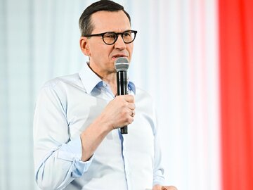 Premier Mateusz Morawiecki podczas spotkania z wyborcami w ramach trasy programowej PiS