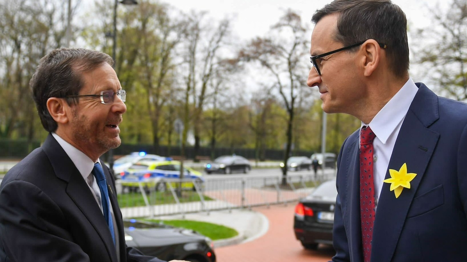 Prezydent Izraela Izaak Herzog i premier Mateusz Morawiecki