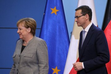 Premier RP Mateusz Morawiecki i kanclerz Niemiec Angela Merkel