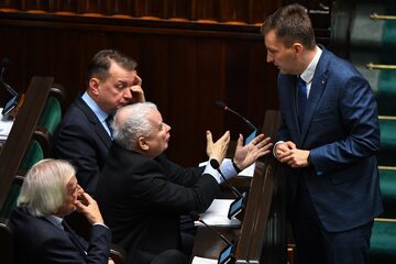 Prezes PiS Jarosław Kaczyński i minister-członek Rady Ministrów Łukasz Schreiber