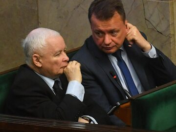 Prezes PiS Jarosław Kaczyński i poseł Mariusz Błaszczak