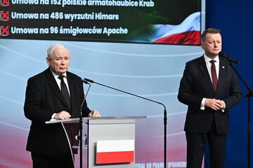 Prezes PiS Jarosław Kaczyński (L) i przewodniczący KP PiS Mariusz Błaszczak