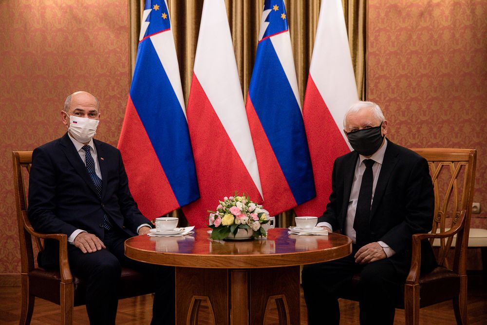 Premier Słowenii Janez Jansa i wicepremier Jarosław Kaczyński
