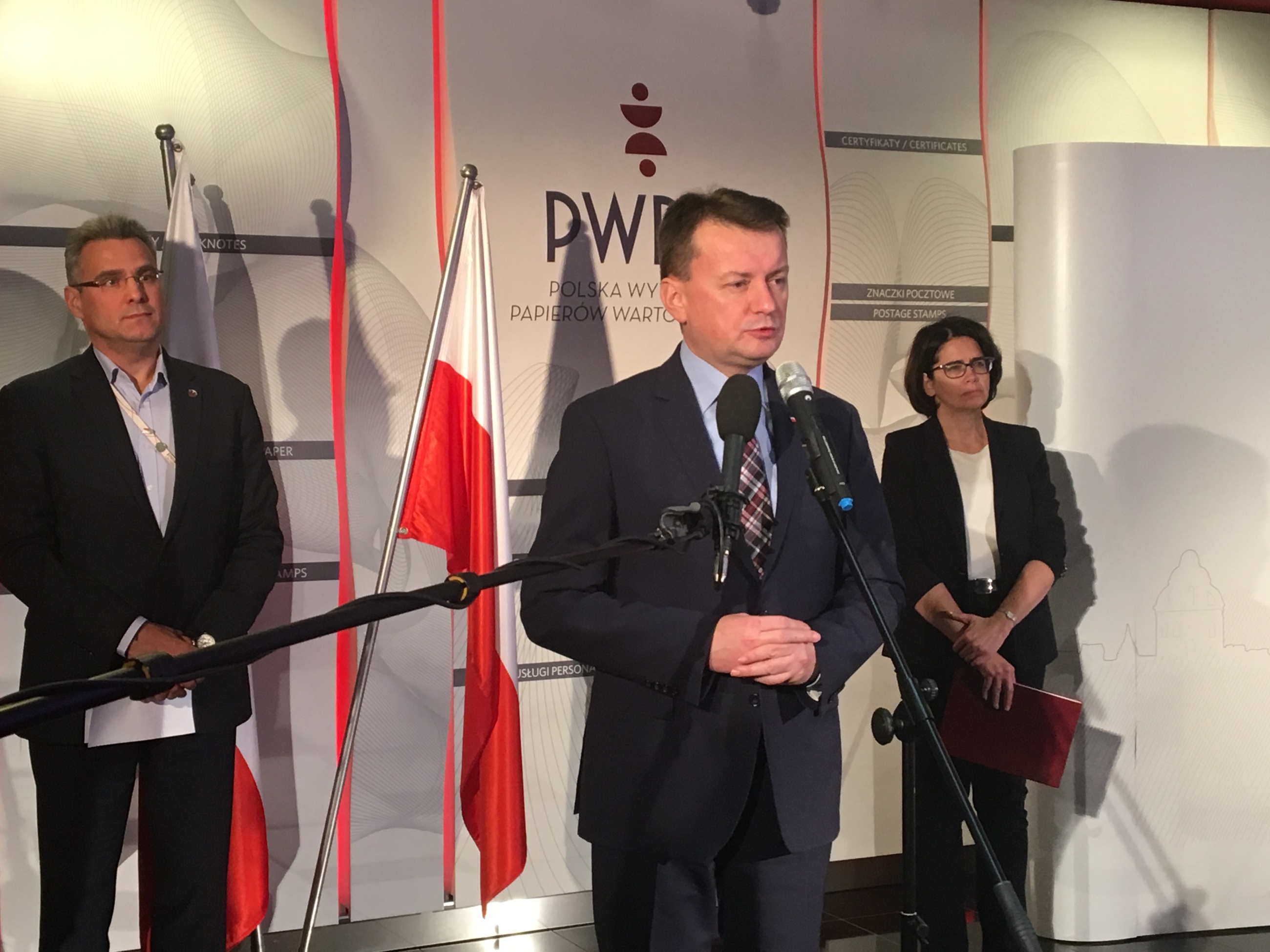Mariusz Błaszczak, szef MSWiA, konferencja prasowa PWPW