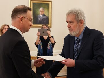 Prezydent Andrzej Duda i ambasador RP na Ukrainie Jarosław Guzy