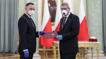 Prezydent Andrzej Duda i minister nauki i szkolnictwa wyższego Wojciech Murdzek
