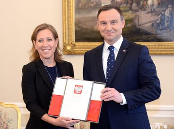 Prezydent Andrzej Duda i prezes Youtube'a Susan Wojcicki podczas spotkania w Pałacu Prezydenckim