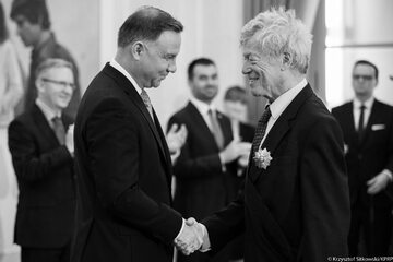 Prezydent Andrzej Duda i Robert Scruton
