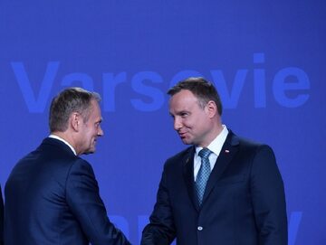 Prezydent Andrzej Duda i szef PO Donald Tusk