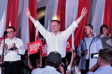 Prezydent Andrzej Duda podczas finału kampanii wyborczej w Zamościu