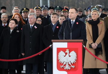 Prezydent Andrzej Duda podczas przemówienia na placu Piłsudskiego w Warszawie