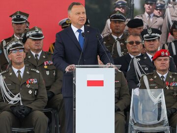 Prezydent Andrzej Duda podczas przemówienia w Święto Wojska Polskiego