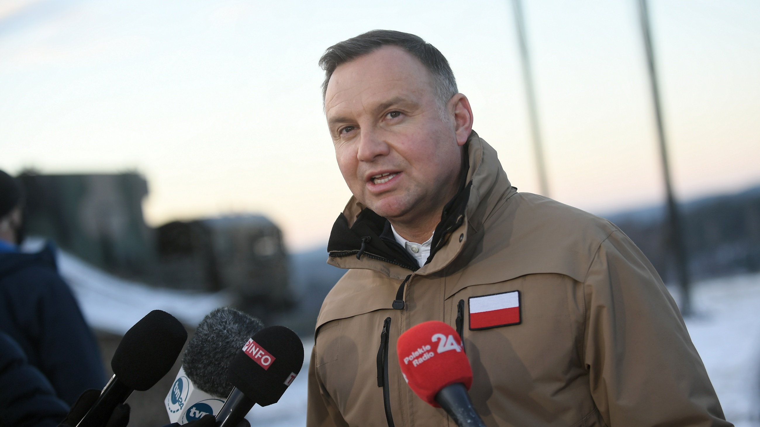 Prezydent RP Andrzej Duda podczas wizyty na polsko-białoruskim przejściu granicznym w Kuźnicy