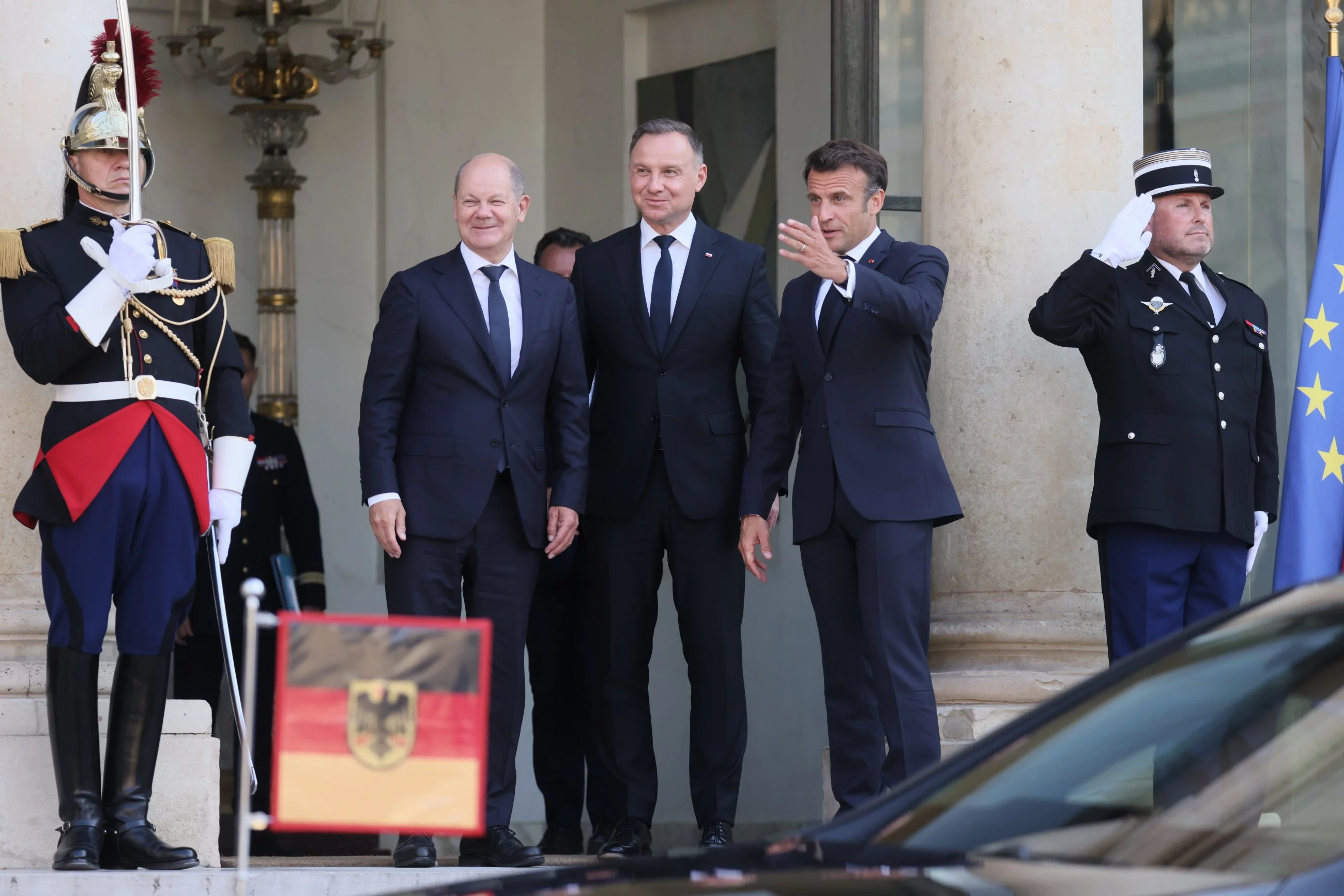 Olaf Scholz, Andrzej Duda i Emmanuel Macron