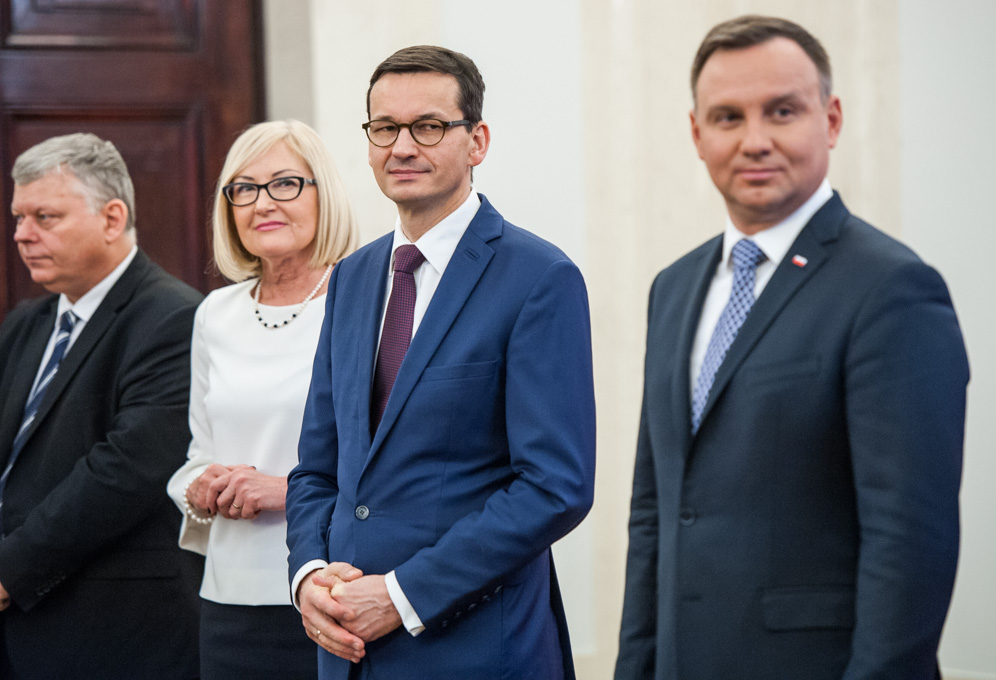 Od lewej: Marek Suski, Joanna Kopcińska, Mateusz Morawiecki i Andrzej Duda