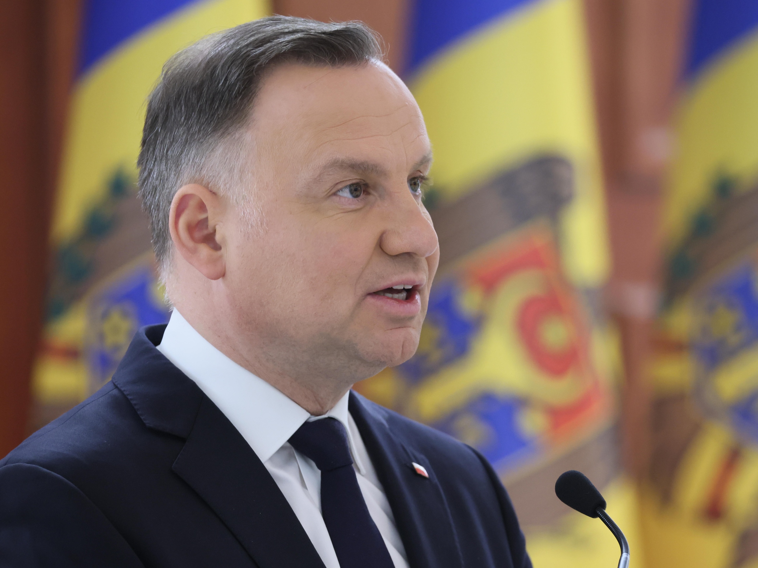 Prezydent Andrzej Duda podczas konferencji prasowej po spotkaniu z prezydent Mołdawii