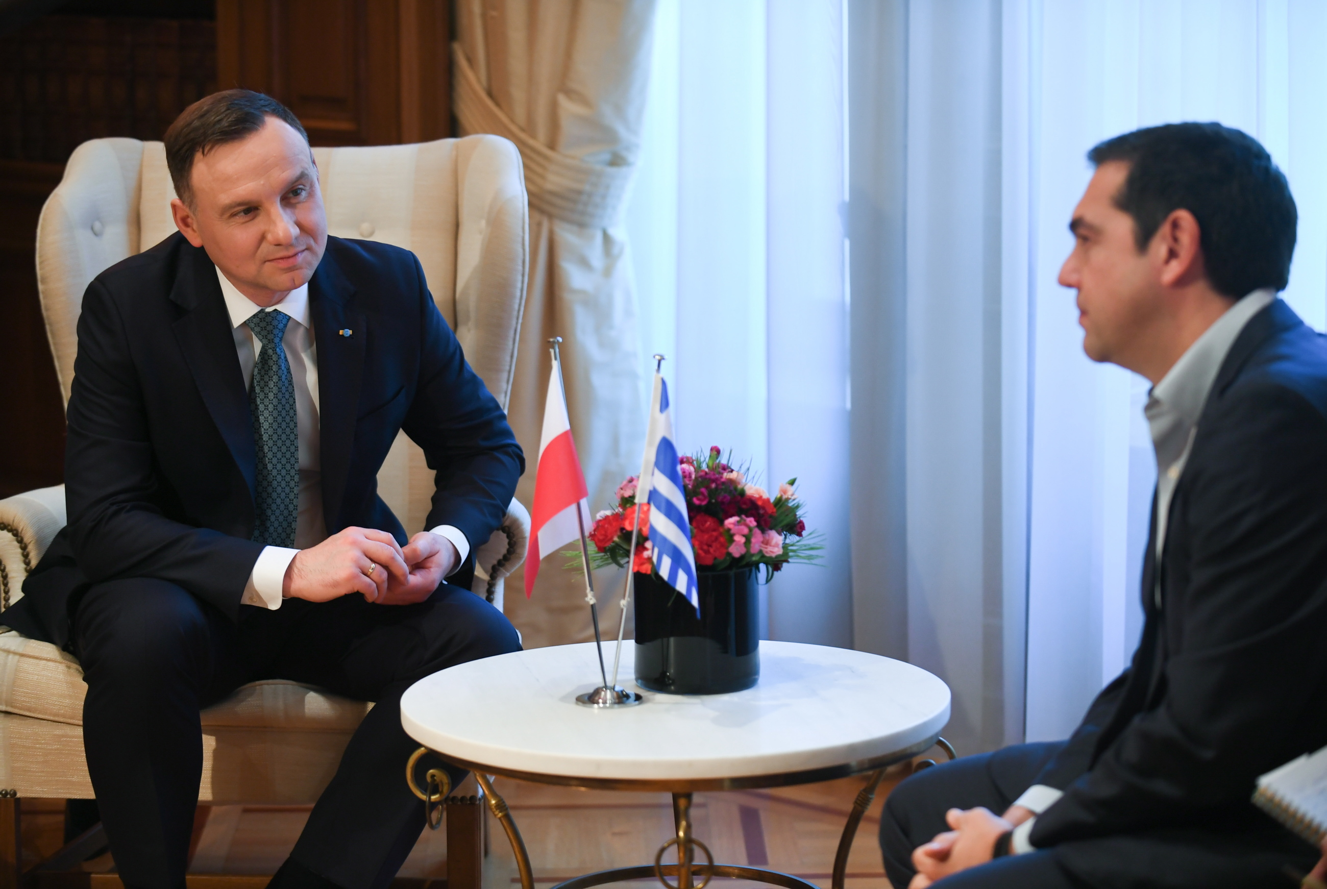 Prezydent Andrzej Duda oraz premier Grecji Aleksis Tsipras podczas spotkania w Atenach