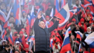 Prezydent Rosji Władimir Putin. Koncert z okazji 8. rocznicy aneksji (wg. Kremla zjednoczenia) Krymu z Rosją