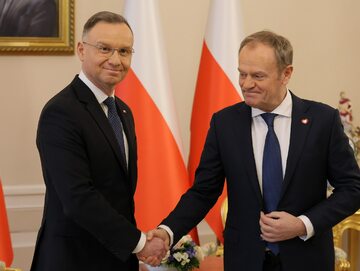 Prezydent RP Andrzej Duda (L) i premier Donald Tusk (P)