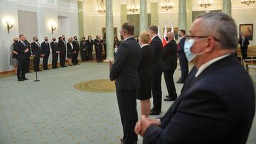 Prezydent RP Andrzej Duda  podczas uroczystości w Pałacu Prezydenckim w Warszawie