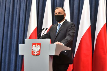 Prezydent RP Andrzej Duda podczas wypowiedzi dla mediów