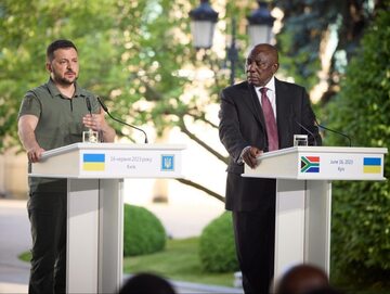 Prezydent Ukrainy Wołodymyr Zełenski i prezydent RPA Cyril Ramaphosa