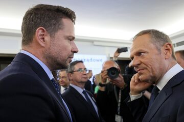 Prezydent Warszawy Rafał Trzaskowski i były premier, lider PO Donald Tusk