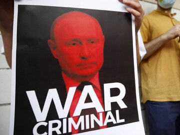 Protest przeciwko wojnie Rosji Władimira Putina przeciwko Ukrainie. Bangkok.