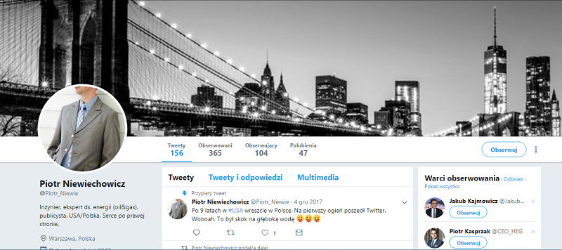 Twitter Piotra Niewiechowicza