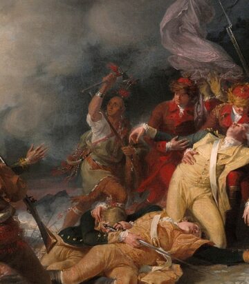 Pułkownik Louis Cook na obrazie "Śmierć generała Montgomery'ego w ataku na Quebec", 31 grudnia 1775, autorstwa Johna Trumbulla
