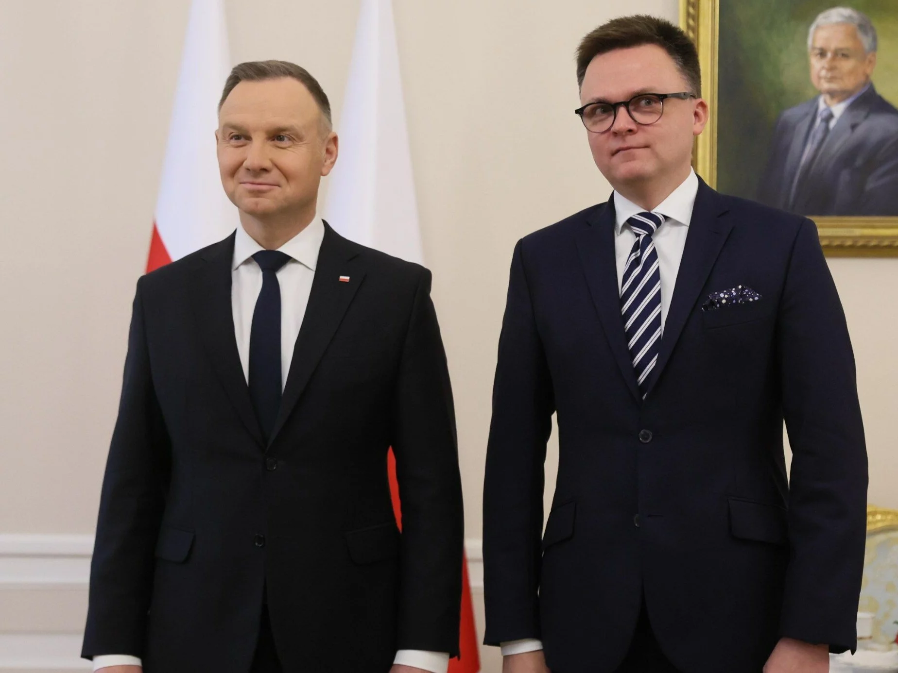 Prezydent Andrzej Duda i marszałek Sejmu Szymon Hołownia