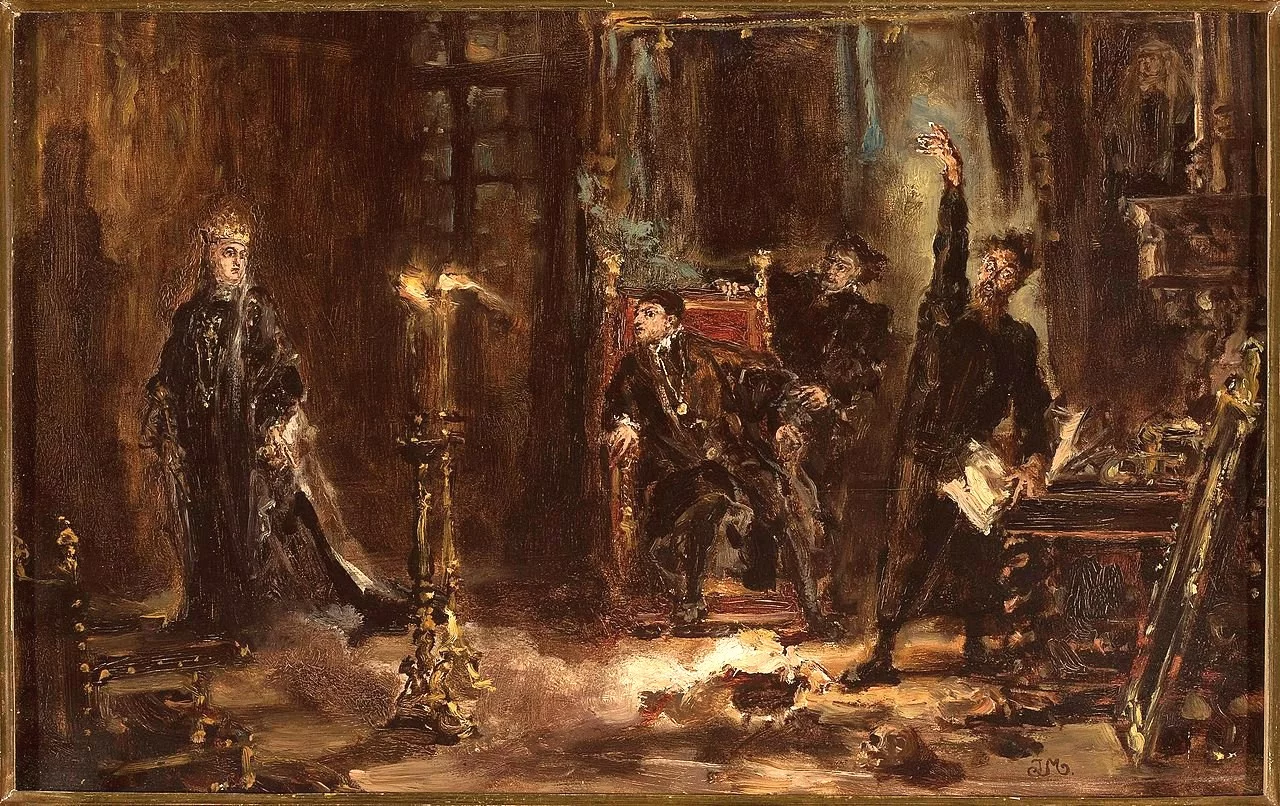 Twardowski wywołujący ducha Barbary przed Zygmuntem Augustem, mal. Jan Matejko