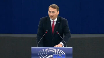 Radosław Sikorski podczas wystąpienia w PE