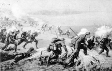 Reprodukcja obrazu Atak "Czwartaków" pod Jastkowem 31 lipca 1915 r. Mal. Józef Ryszkiewicz (syn)