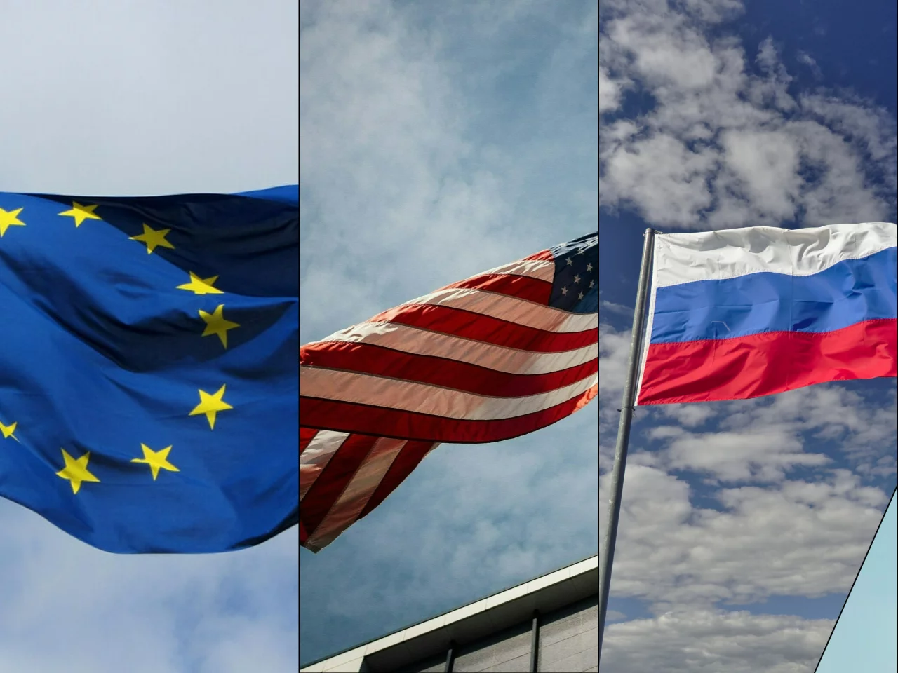 Flagi: UE, USA, Rosja