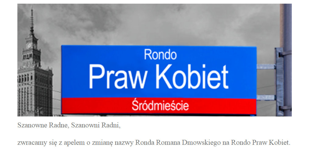 "Zmieniamy nazwę Ronda Dmowskiego". Zaskakujący pomysł feministek