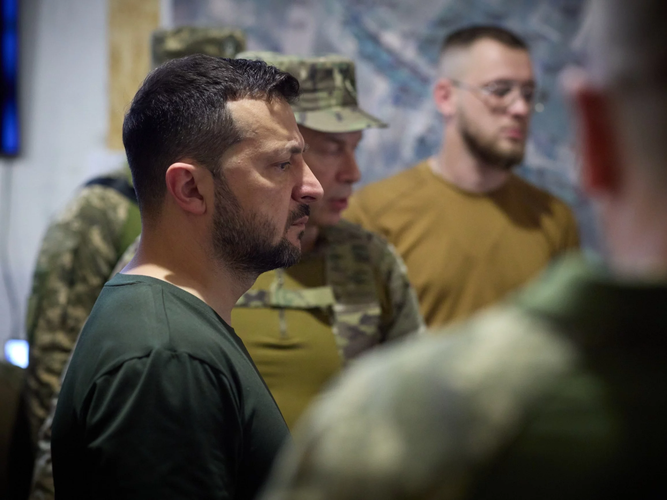 Prezydent Ukrainy Wołodymyr Zełenski podczas spotkania z żołnierzami, którzy walczą w Pokrowsku