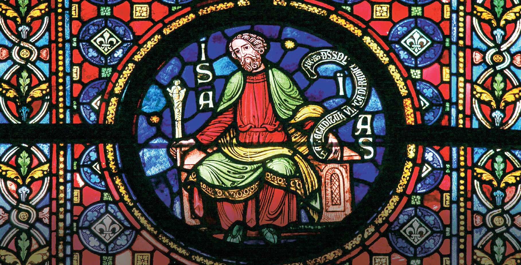 Witraż z wizerunkiem proroka Izajasza w kościele w belgijskim Dinant