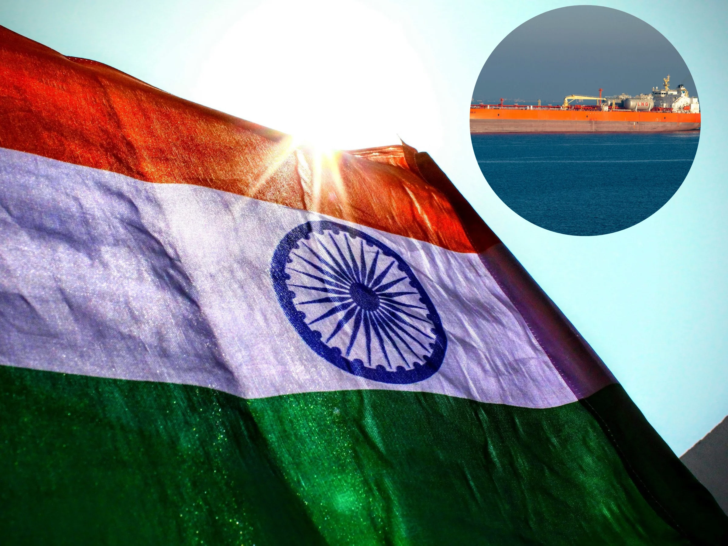 Flaga Indii, statek z gazem