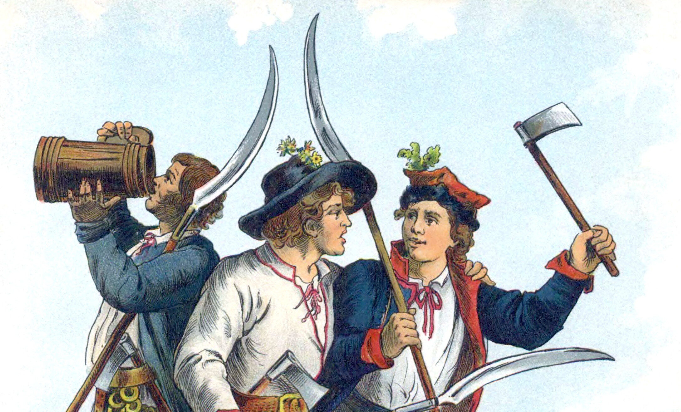 Rysunek Michała Stachowicza przedstawiający kosynierów krakowskich